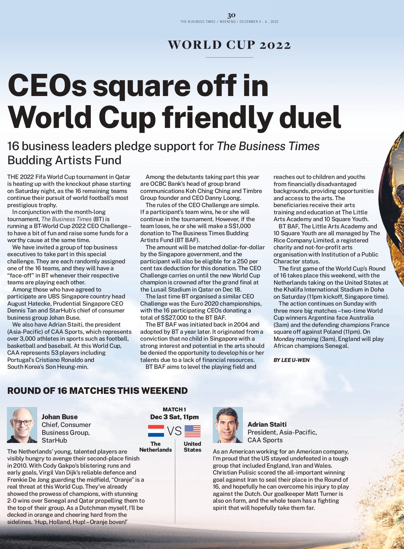 Wisenet Asia supports the Business Times Budding Artists Fund (CEOS Square off in  World Cup Friendly Duel)